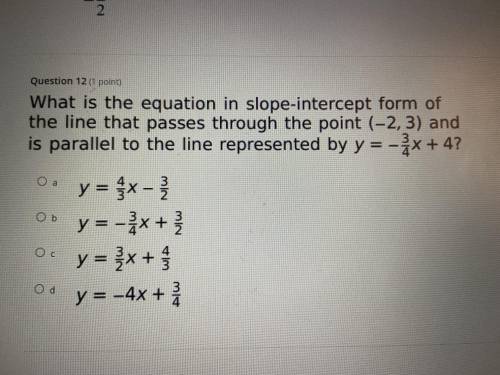 What is the equation in slope-intercept form of the line that passes through the point (-2,3) and i
