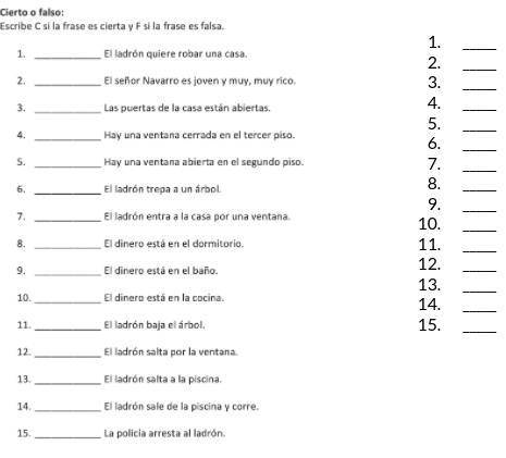 Answer the true or false worksheet based on the reading