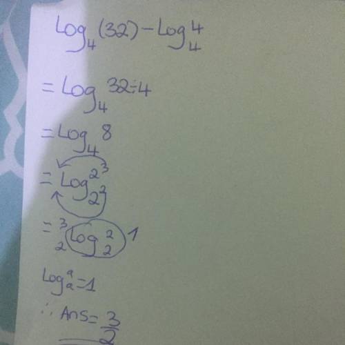 Write the logarithmic expression as a single logarithm log4(32) – log4 (4)

A. Log8(4) B. Log8(1/8)