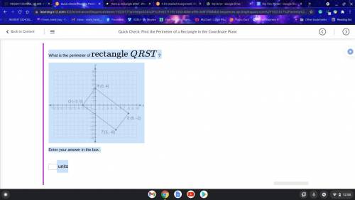 What is the perimeter of rectangle QRST ?
units