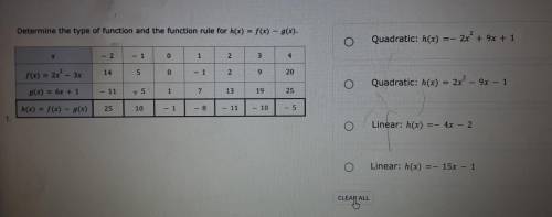 Help !
 

A h(x) = Quadratic -2x² + 9x + 1 B h(x) = Quadratic 2x² - 9x - 1C h(x) = Linear -4x - 2D