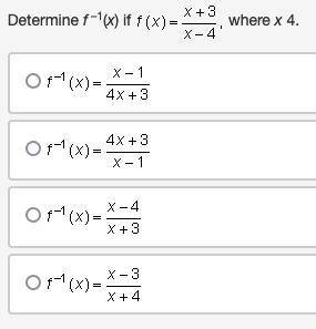 Determine f –1(x) if f of x is equal to the quantity x plus 3 end quantity over the quantity x minu