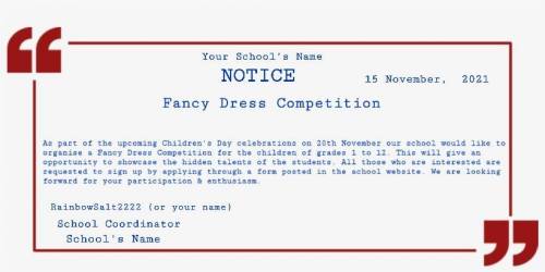 A fancy dress competition is being organized by the school on Children's Day. This will give an oppo