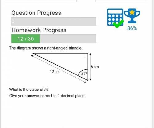 this diagram shows a right angled triange what is the value of h correct your answer to 1 decimal p