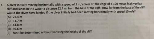 how far from the base of the cliff would the diver have landed if the diver initially had been movi