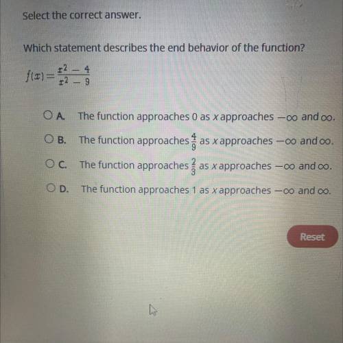 Select the correct answer. Which statement describes the end behavior of the function?

f(x) = x^2