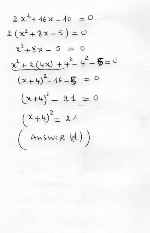 Which equation has the same solution as x^2+16x+13 = 0

A) (x+8) ^2 = -77
B) (x-8) ^2 = 51
C) (x-8)