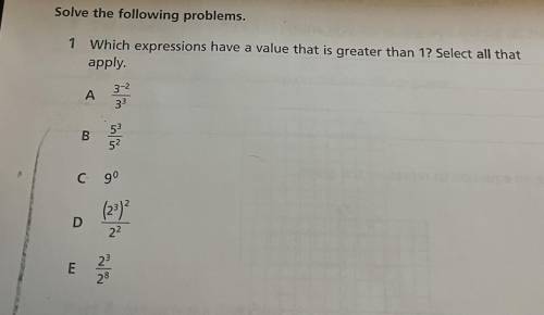 Which expressions have a value that is greater than 1?
