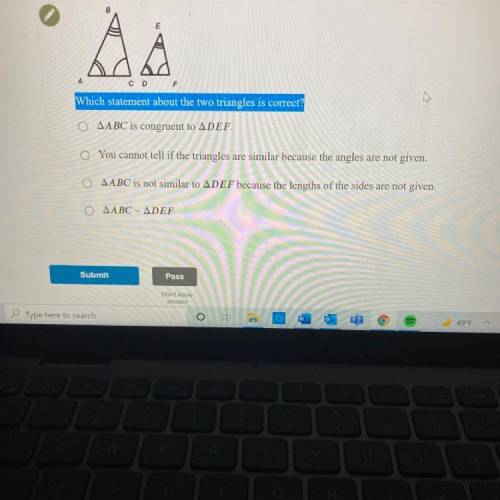 Which statement about the two triangles is this correct