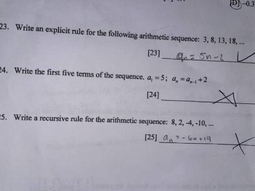 Write the first five terms of the sequence. a1=5; an=an-1+2
STEP BY STEP PRETTY PLEASSEE