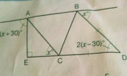 Triangle BDC is an isosceles triangle. Triangle ACE is a right-angled triangle.

Show that triangl