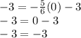 -3 = -\frac{5}{6}(0) -3\\-3 = 0 - 3\\-3 = -3
