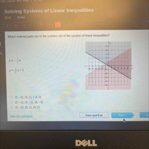 Which ordered pairs are in the solution set of the system of linear inequalities?
HELP