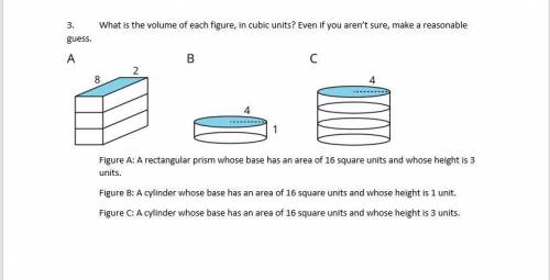 What is the volume of each figure, in cubic units? Even if you aren’t sure, make a reasonable guess