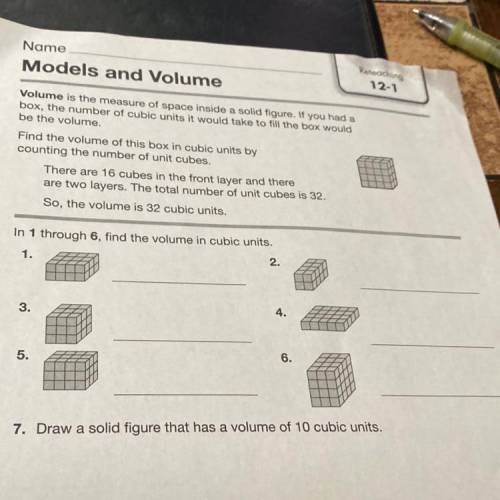 HELP URGENT find the volume in cubic units 1-6