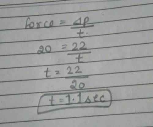 How much time is required to change 22Ns momentum by force of 20N ?