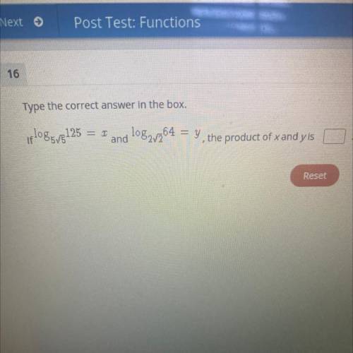 If loggvg 125
and
log2_264 = y, the product of x and yis
HELP PLATO