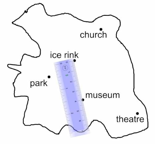 Here is a map of a town.

The map shows a centimetre ruler.
2 km is represented by 1 cm.
Find the