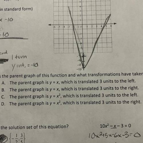 What is the parent graph of this function and what transformations have taken place on it?

y=(x-3
