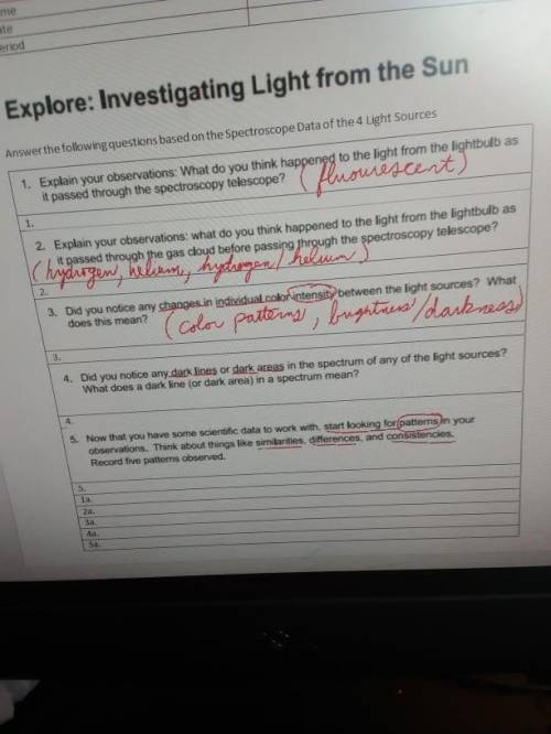 Explore: Investigating Light from the Sun worksheet

Answer the following question based on the sp