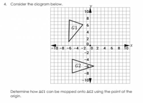 Determine how triangle G1 can be mapped onto triangle G2 using the point at the origin.