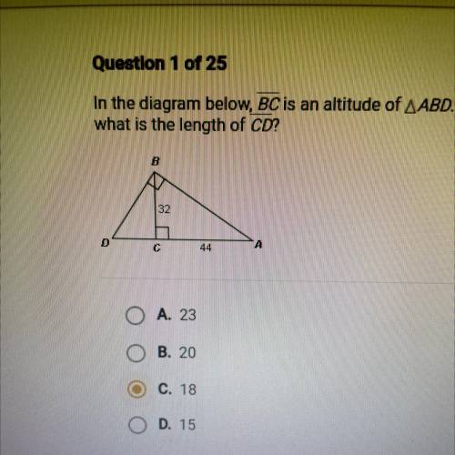 In the diagram below, BC is an altitude of ABD. To the nearest whole unit,

what is the length of