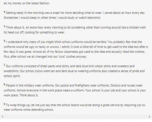 This excerpt is an attempt to answer what question regarding school uniforms?

A) Are school unifo