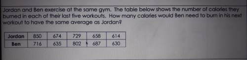 Jordan and Ben exercise at the same gym. The table below shows the number of calories they burned i