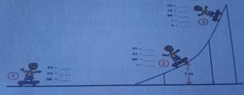 Calculate the mechanical energy of the child at position 1, position 2, and on position 3 and its t