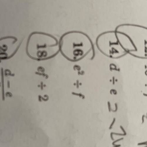 Algebra Evaluate each expression of d = -24, e = -4 and f =8 ( number 16 pls help!)