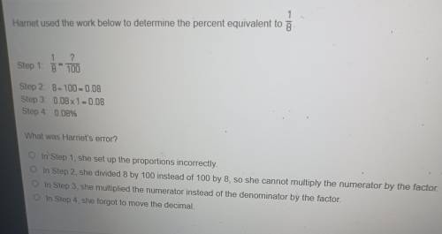 Hantet used the work below to determine the percent equivalent to 1/8