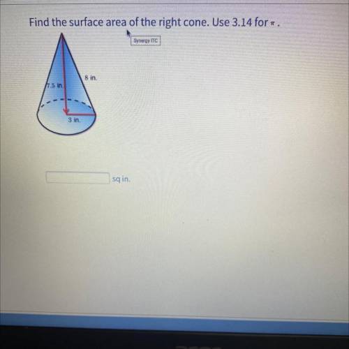 Find the surface area of the right cone. Use 3.14 for pi
