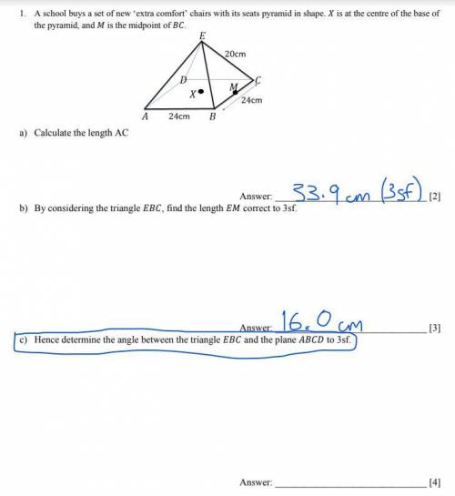 3D trigonometry, part c, please explain how to find the answer