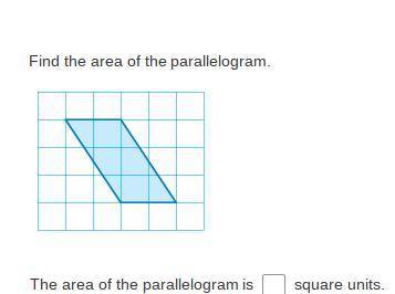 Question

Find the area of the parallelogram.
The area of the parallelogram is 
square units.