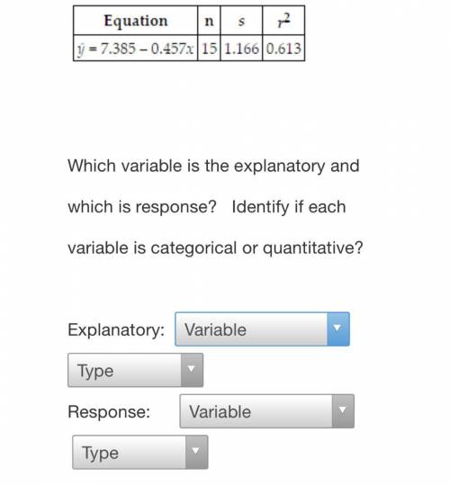 Please help!!! Which variable is the explanatory and which is the response identify each variable i