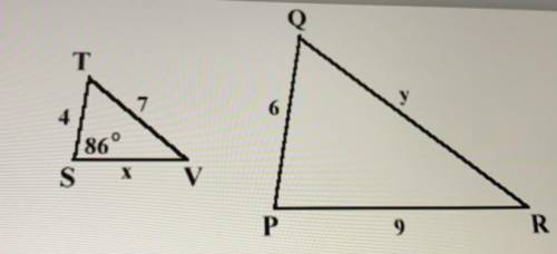 Help me!!! I need to find the scale factor. Solve for x and y