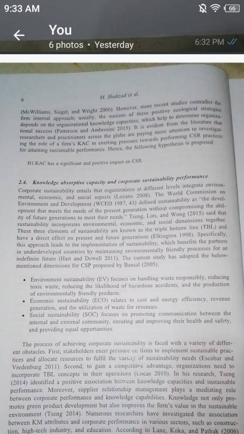 Find main points about knowledge absorptive capacity, sustaniability and CSR inthese paragraphs