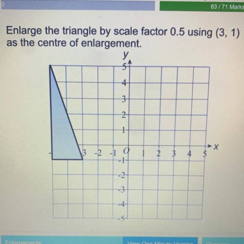 Enlarge the triangle by scale factor 0.5 using (3, 1) as the centre of enlargement.