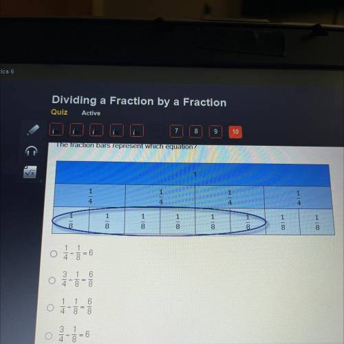 The fraction bars represent which equation?

1
1
4
4
4
4
1
1
1
1
1
1
8
100
8
8
001
8
100
8
100
8
1