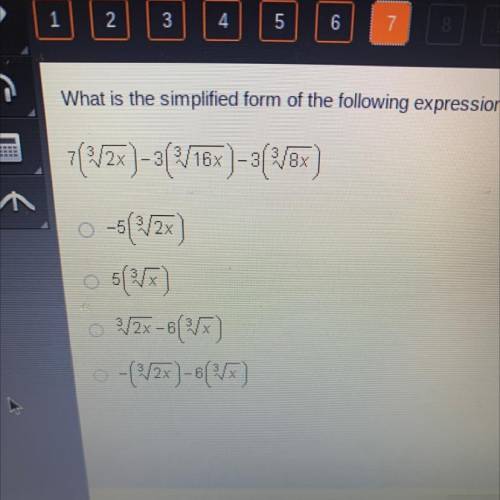 What is the simplified form of the following expression?

7(1/2x)-3(/18x) - 3(18)
16 -)
8x
o -52x)