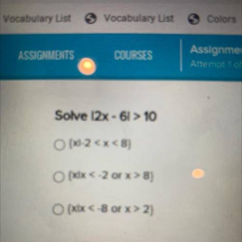 Solve 12x - 6] >10 please help ❤️❤️