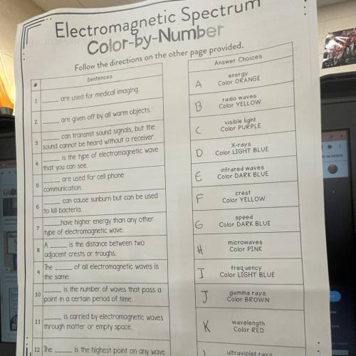 Electromagnetic spectrum color-by-number