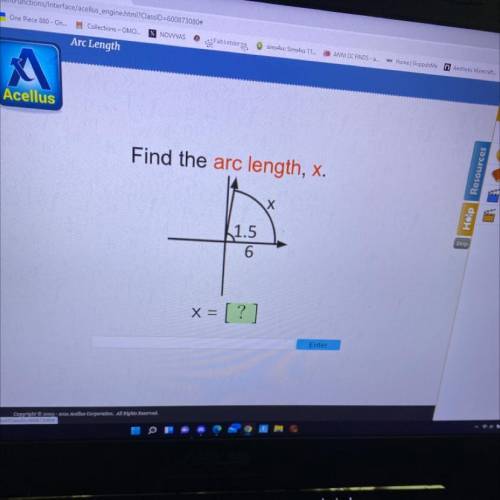 Find the arc length, X.
Х
1.5
6
x = [?]