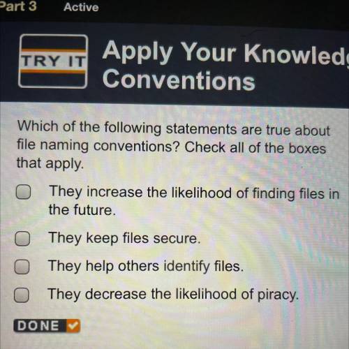 Which of the following statements are true about

file naming conventions? Check all of the boxes