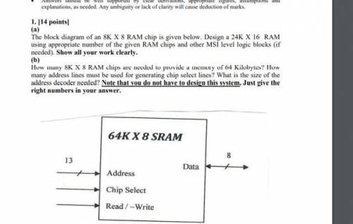 The block diagram of an SK X 8 RAM chip is given below. Design a 24K X 16 RAM

using appropriate n