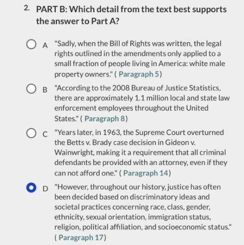 2.

PART B: Which detail from the text best supports the answer to Part A?
A
Sadly, when the Bill