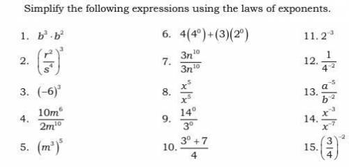 Simplify the following expressions using the laws of exponents.