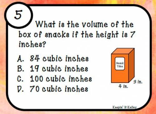 What is the volume of the box of snacks if the height is 7 inches?

(MUST BE DONE BY TOMORROW!)
