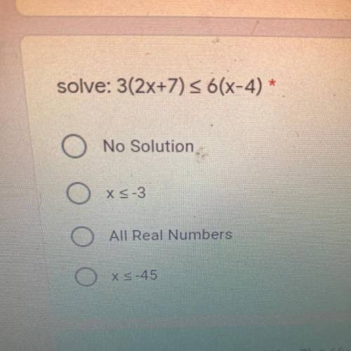 Solve: 3(2x+7) S 6(x-4)