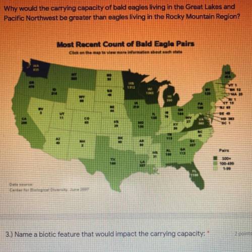 Why would the carrying capacity of bald eagles living in the Great Lakes and

Pacific Northwest be